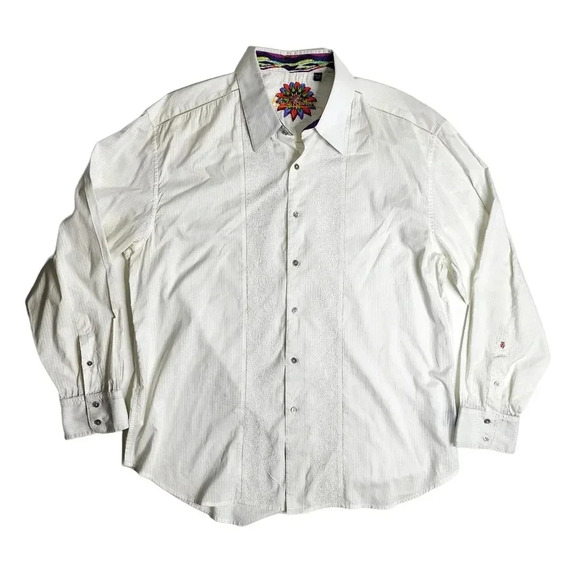 Robert Graham White Flip Cuff Button Front Shirt Embroidered Front Size 3XL  - Picture 1 of 12